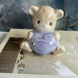 Precious Moments April Birthstone Teddy Bear Piggy Bank Diamond 1997